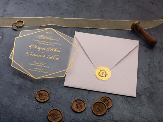 Acrylic Muslim Wedding Invitation with Blush Pink Envelope