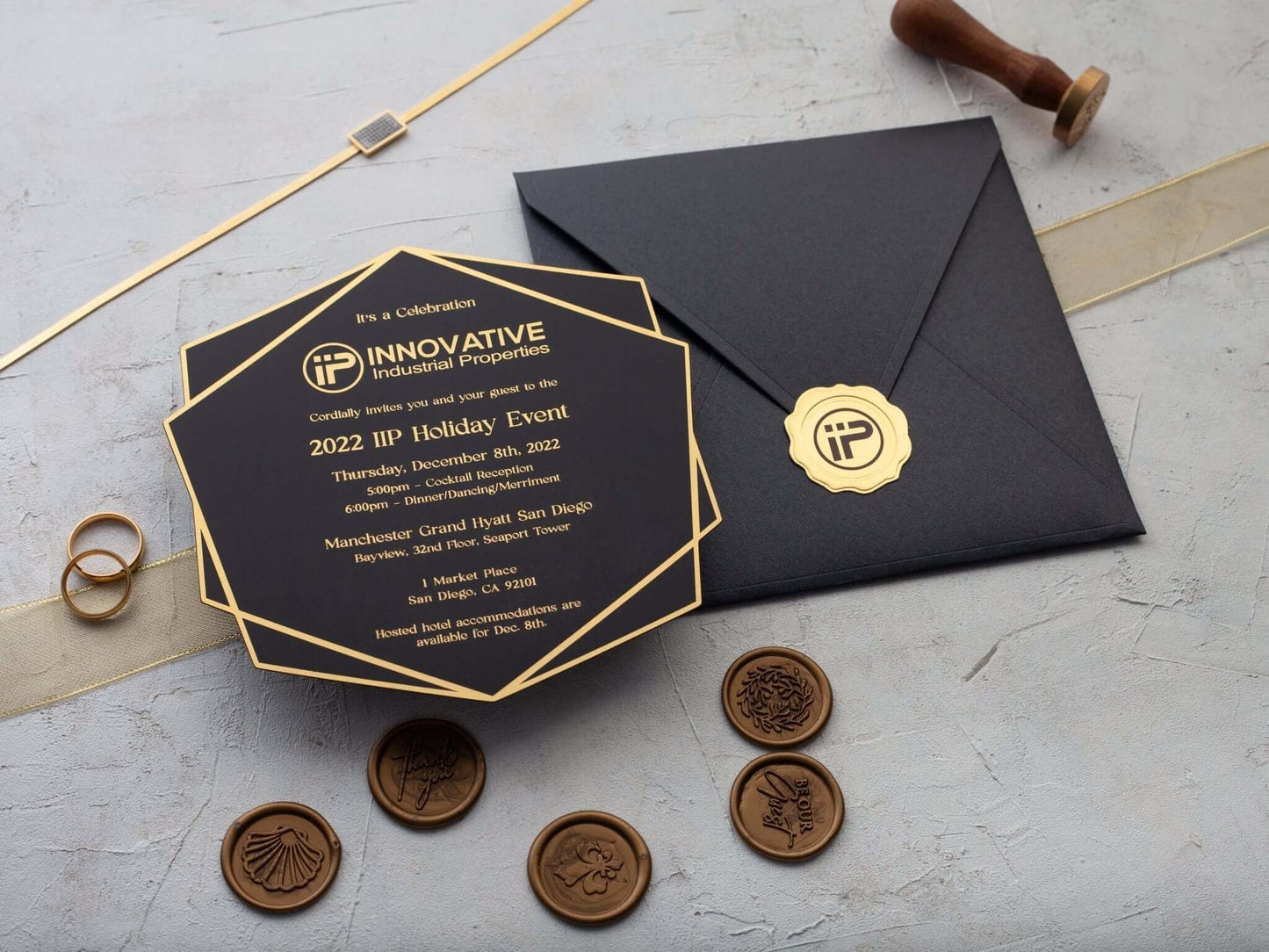 Black and Gold Acrylic Business Invitations