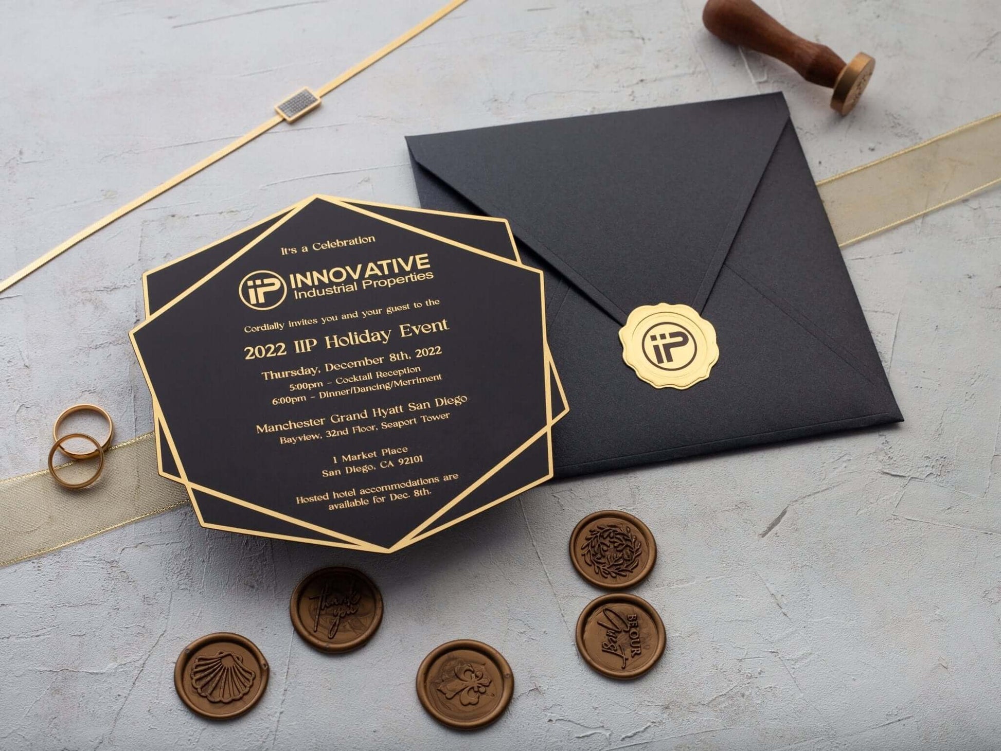 Black and Gold Acrylic Business Invitations