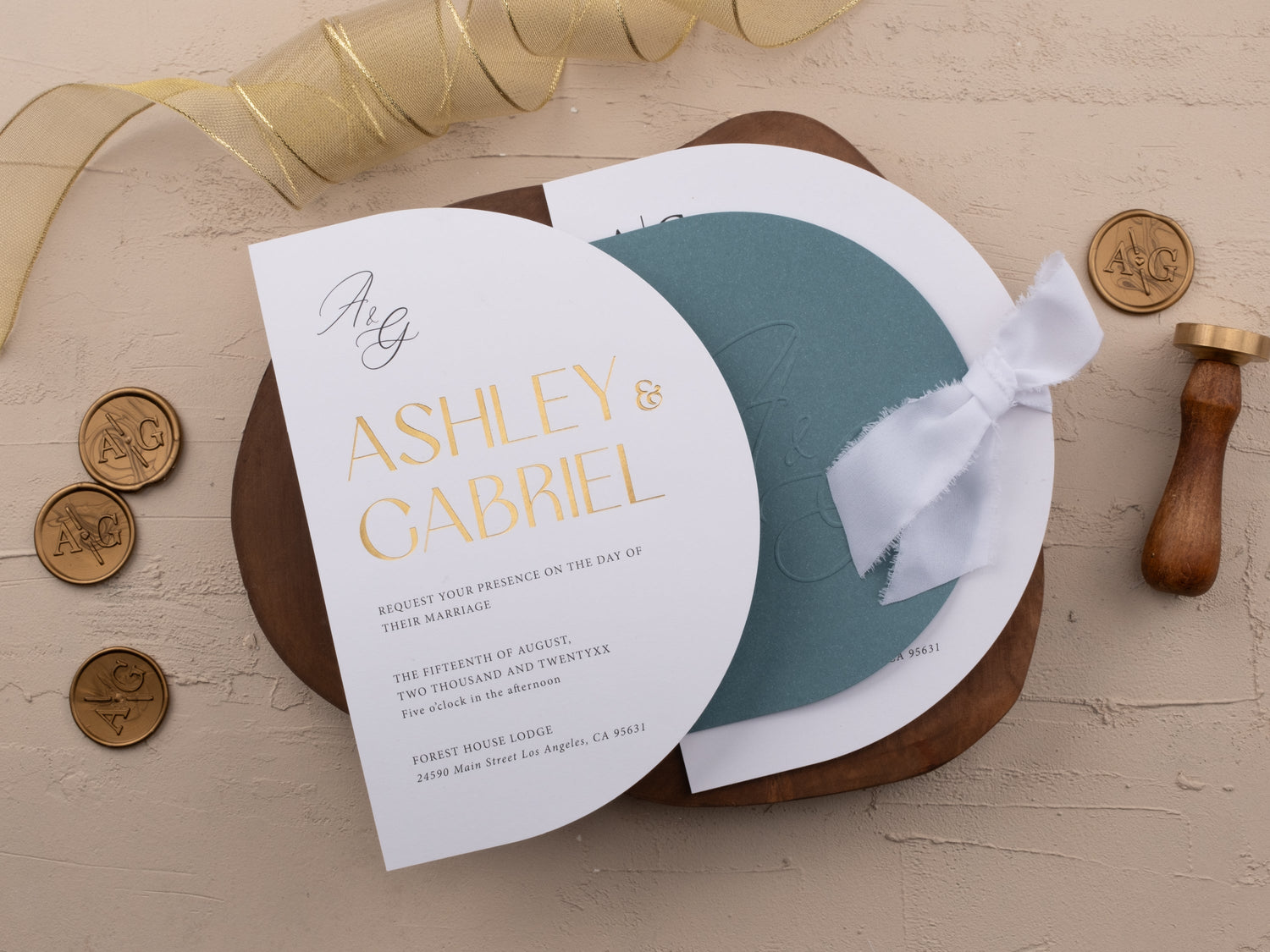 Folded Wedding Invitation with Gold Foil Print