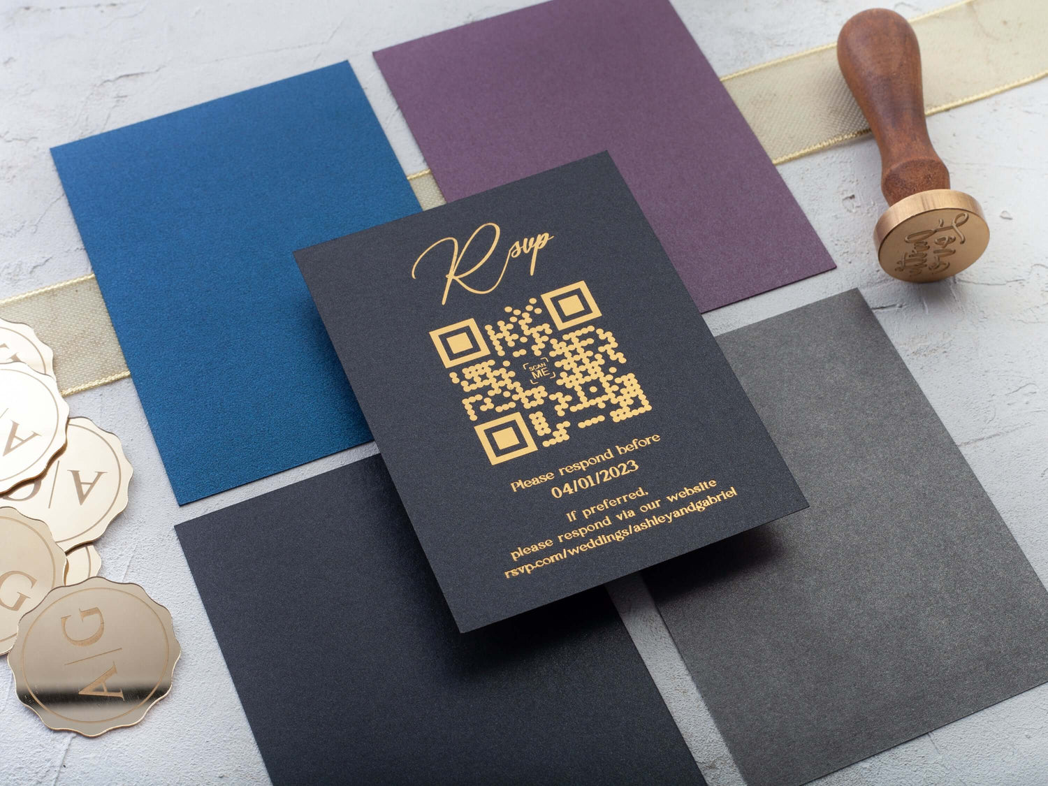 Elegant wedding stationeries collection with invitations and matching accessories