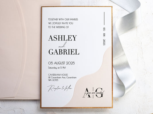 Blush Pink Wedding Invitation with Custom Wax Seal