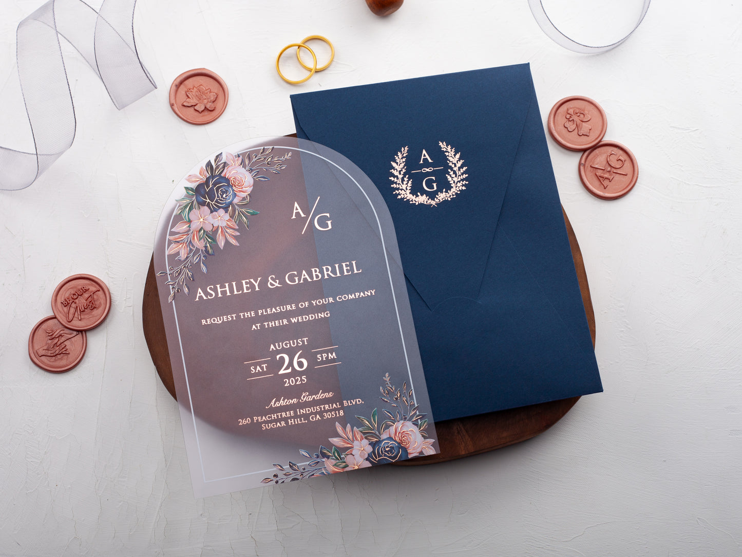 Arch Acrylic Wedding Invitation | Floral Acrylic Card