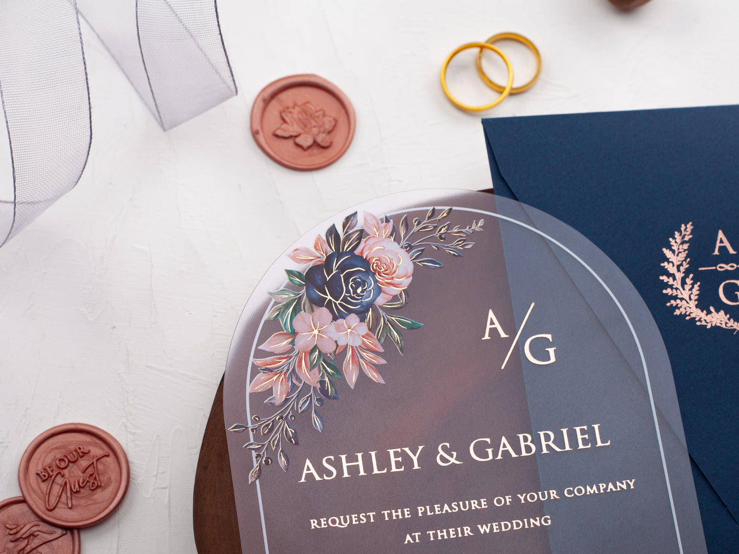 Arch Acrylic Wedding Invitation | Floral Acrylic Card