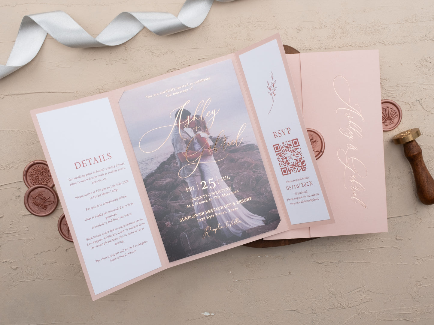 Luxury Blush Pink Wedding Invitations – Rose Gold Foil