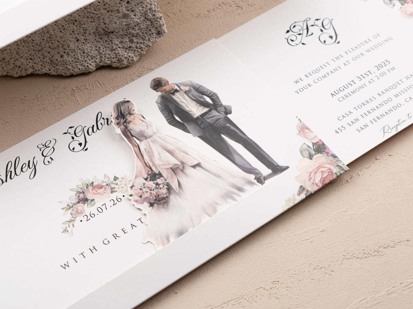 Romantic Floral Wedding Slide Invitation - Sliding Invite