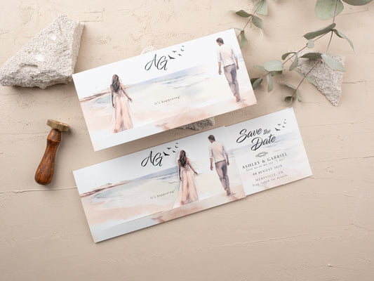 Modern Sliding Wedding Invitation - Beach Design