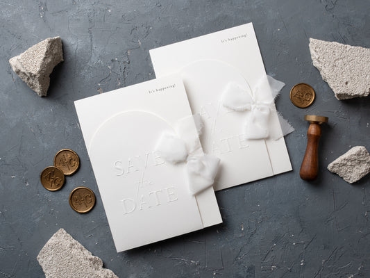 Embossed Save the Date Card: Minimalist Wedding Announcement