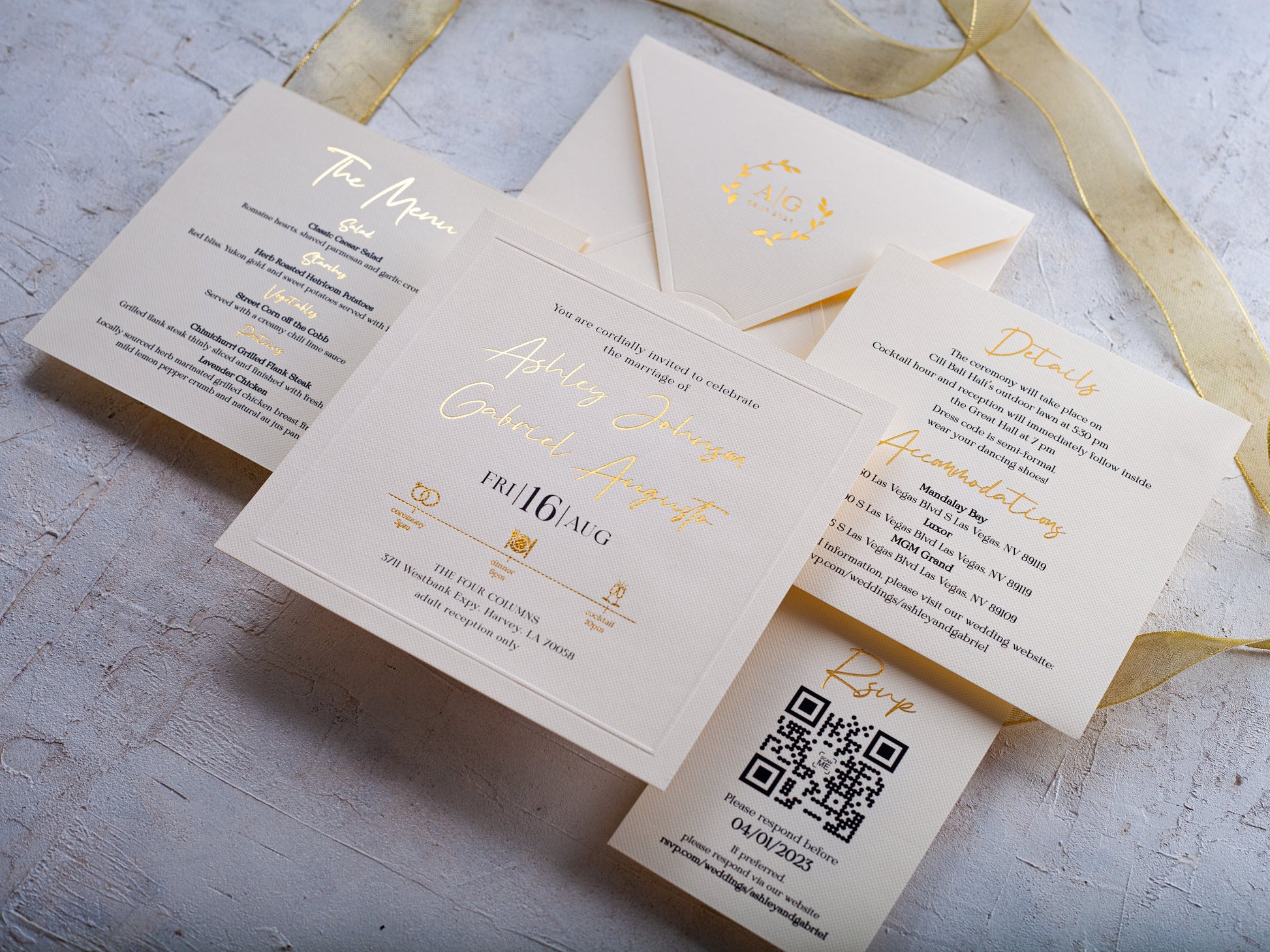 Ivory Paper Wedding Invitations with Gold Foil