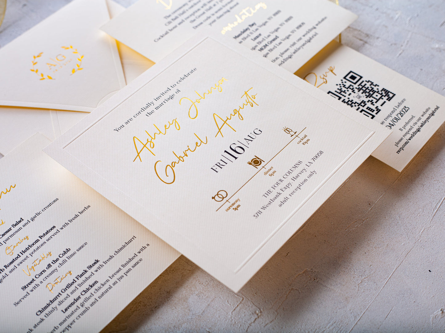 Ivory Paper Wedding Invitations with Gold Foil