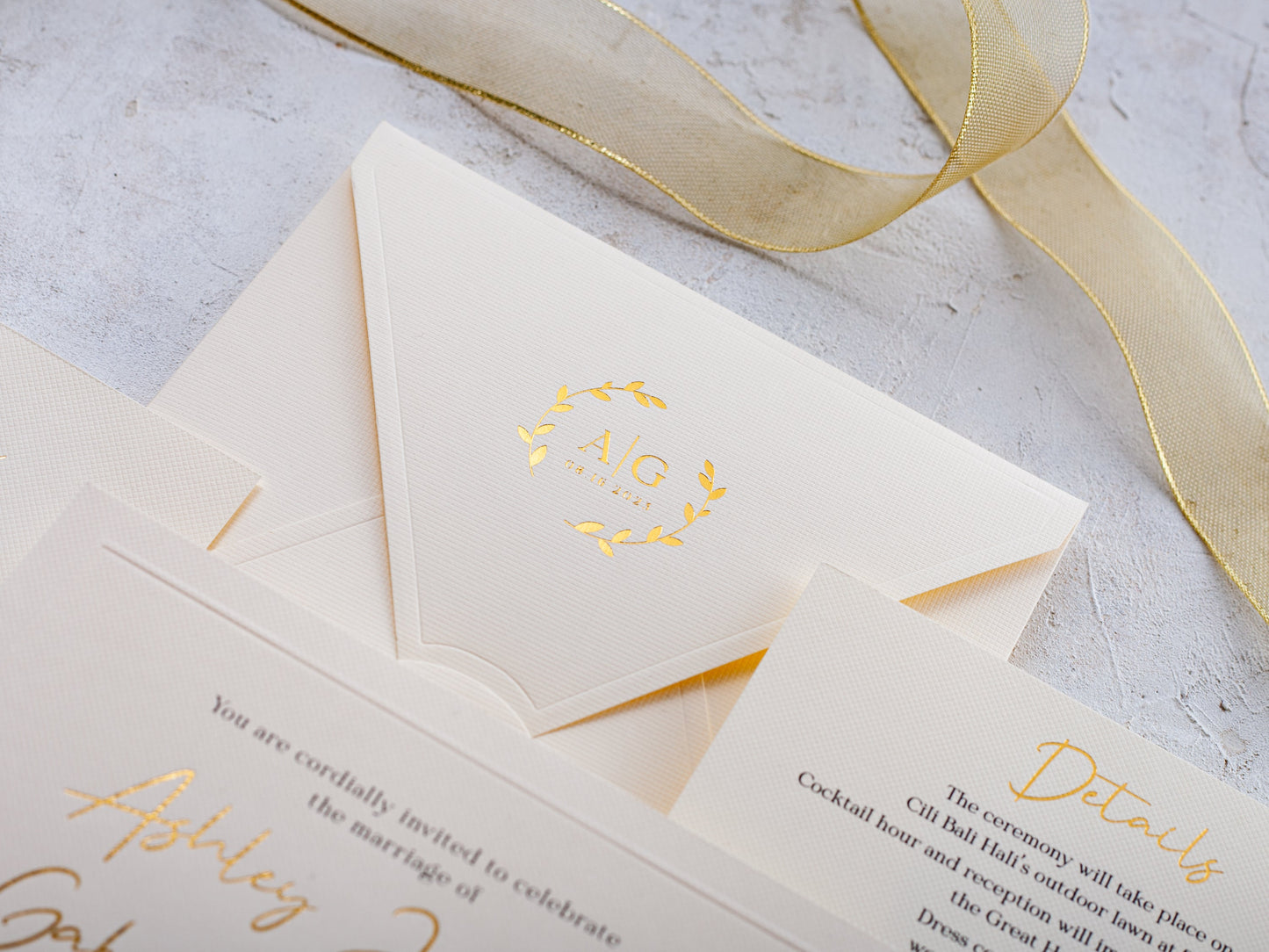 Ivory Paper Wedding Invitations with Gold Foil