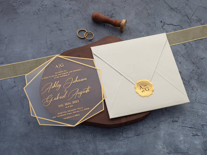 Ivory and Gold Acrylic Wedding Invitation