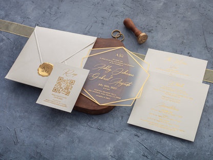 Ivory and Gold Acrylic Wedding Invitation