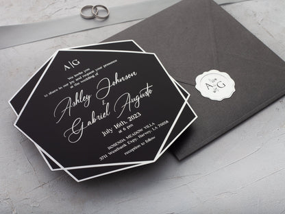 Black Acrylic Wedding Invitation | Black and Silver Foil Acrylic Invite