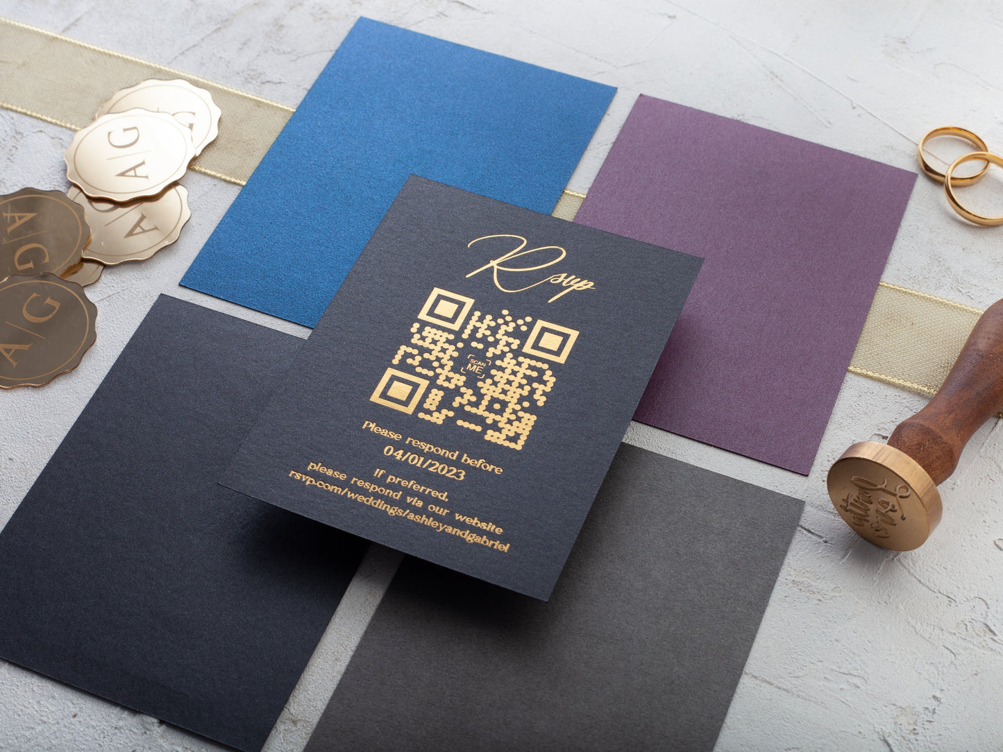 Rsvp Card with QR Code, Modern Wedding Response Card