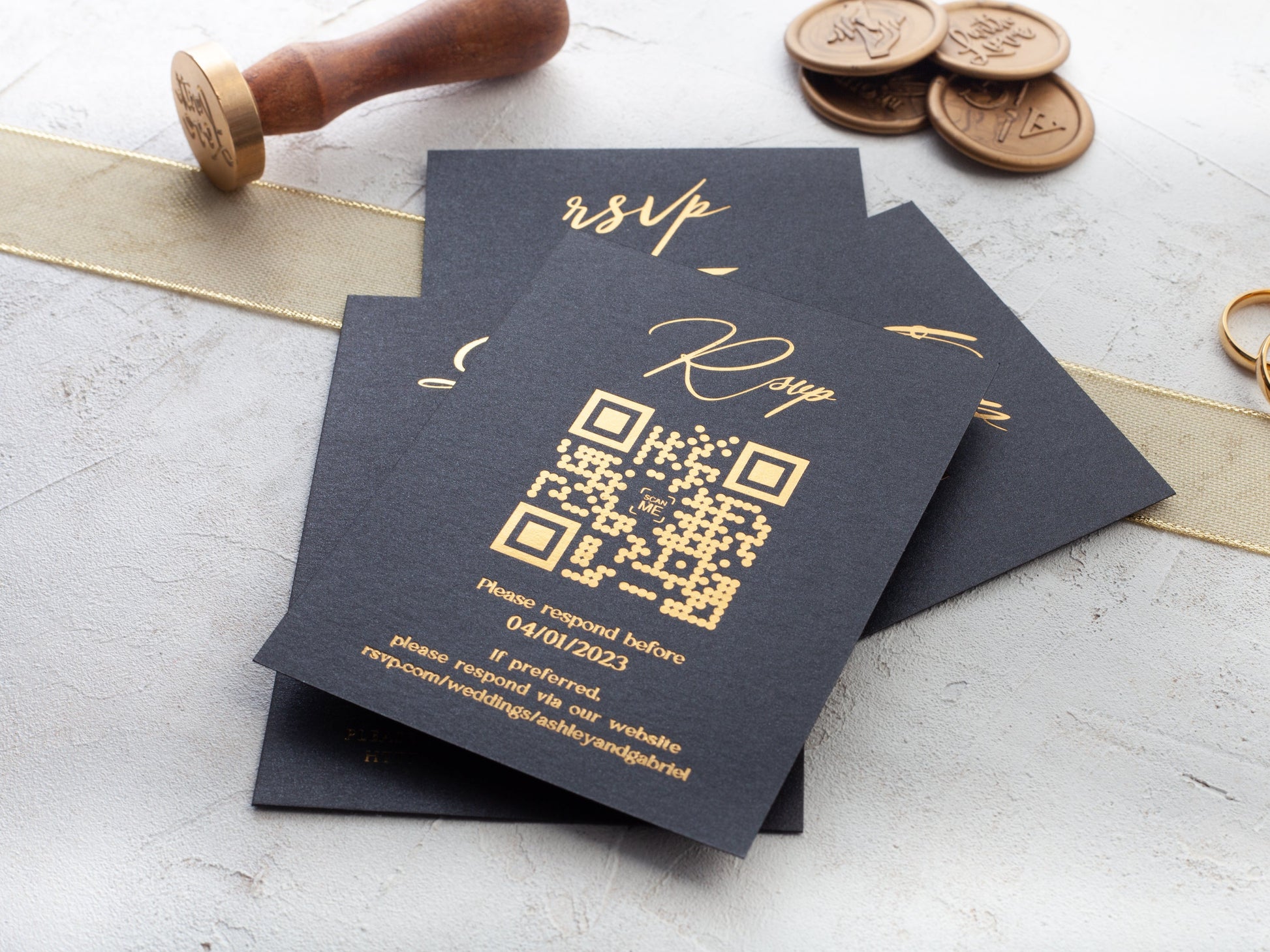 Rsvp Card with QR Code, Modern Wedding Response Card