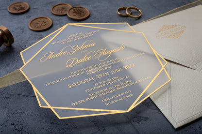 Gold Foil Printed Acrylic Wedding Invitation and Ivory Envelope with Monogram