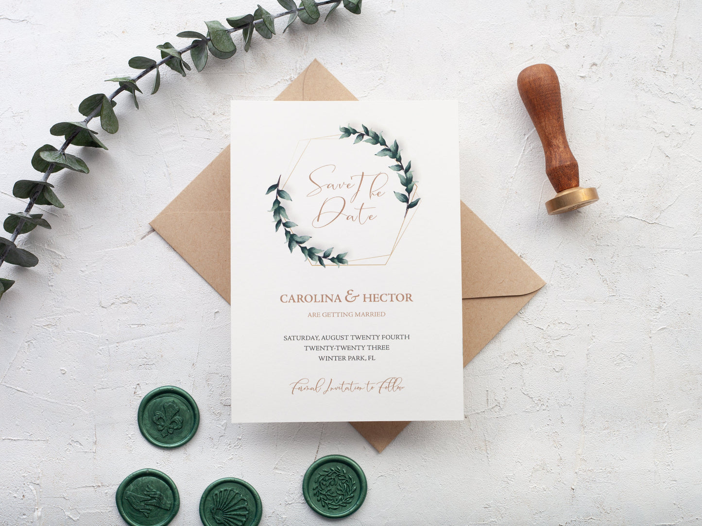 Greenery Leaves Save the Date Cards- Elegant Wedding Announcements