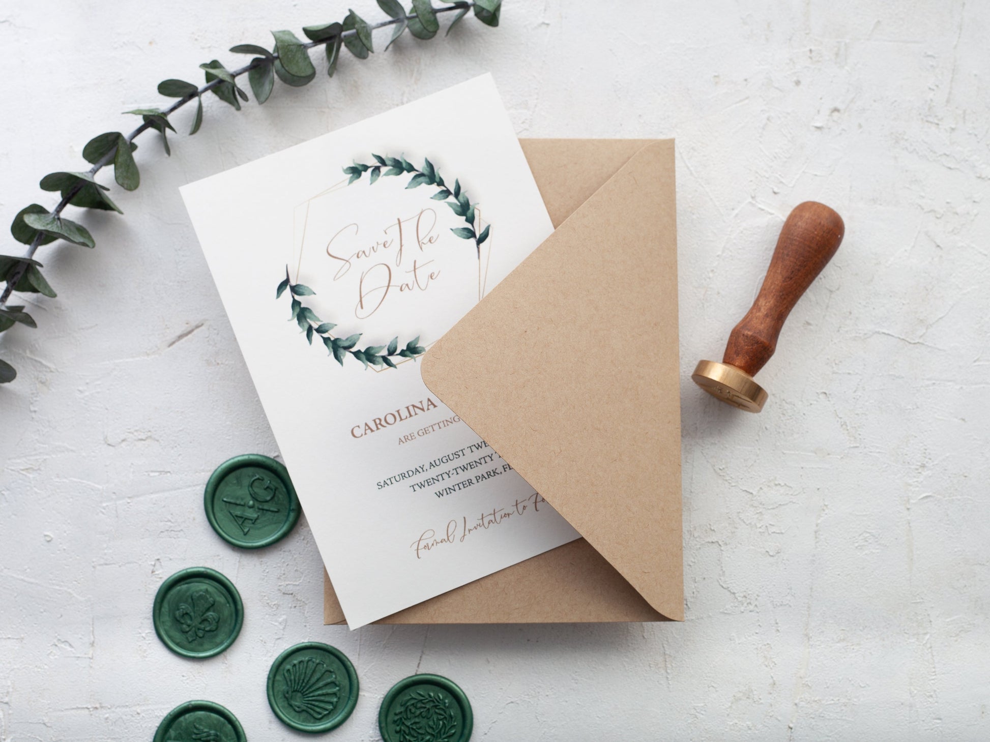 Greenery Leaves Save the Date Cards- Elegant Wedding Announcements