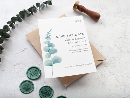 Save Our Date Green Leaves Invite Card | Minimalist Save the Date Card