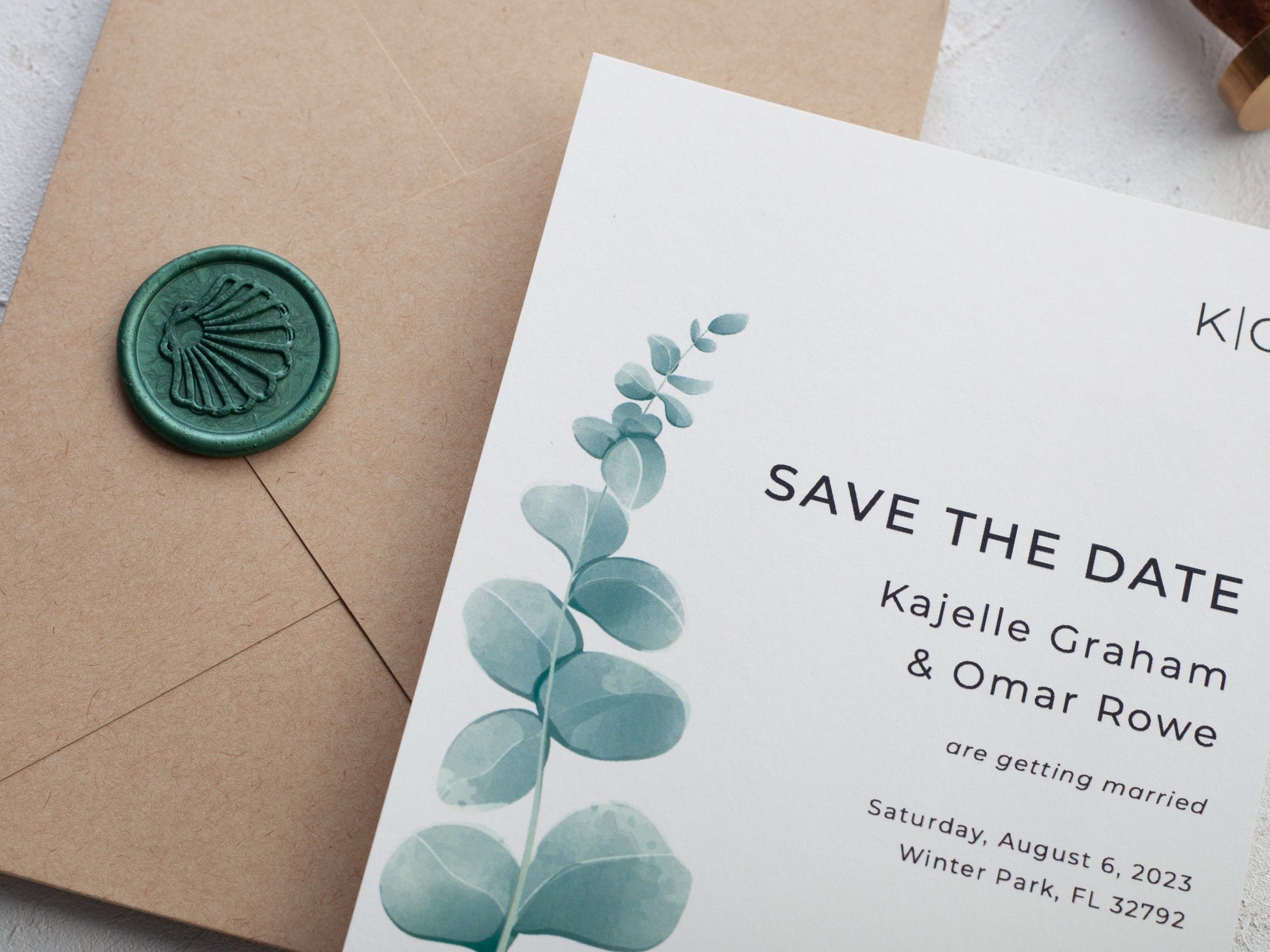 Save Our Date Green Leaves Invite Card | Minimalist Save the Date Card