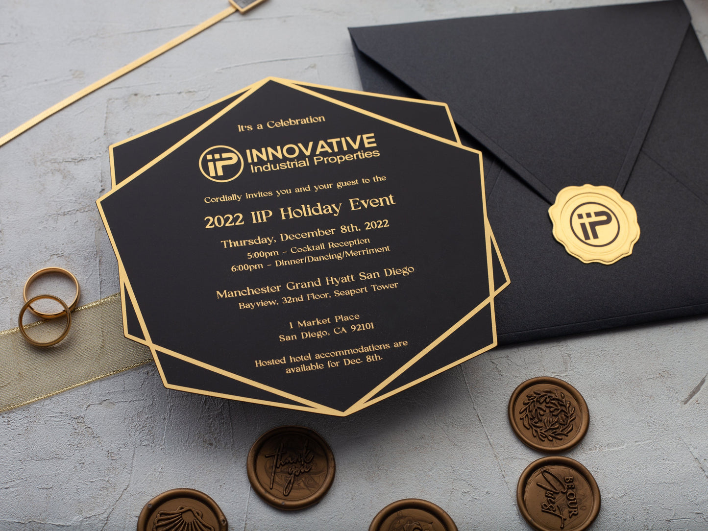 Black and Gold Acrylic Business Invitation