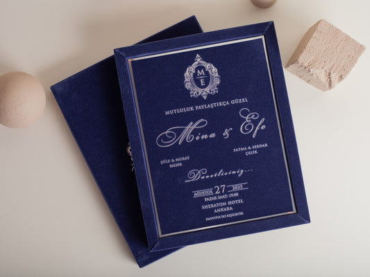 Blue Velvet Wedding Invitations with Box