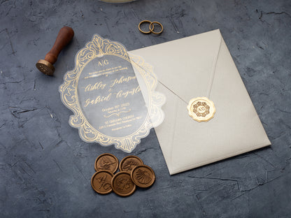 Acrylic Wedding Invitations with Gold Foil Printing