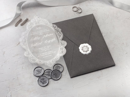 Gray Acrylic Wedding Invitations with Silver Foil