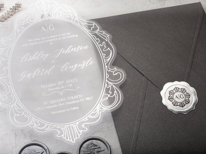 Gray Acrylic Wedding Invitations with Silver Foil