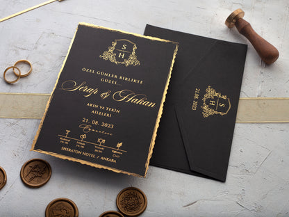 Black and Gold Foiled Wedding Invitations