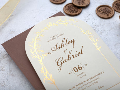 Ivory and Gold Foil Arch Wedding Invitations