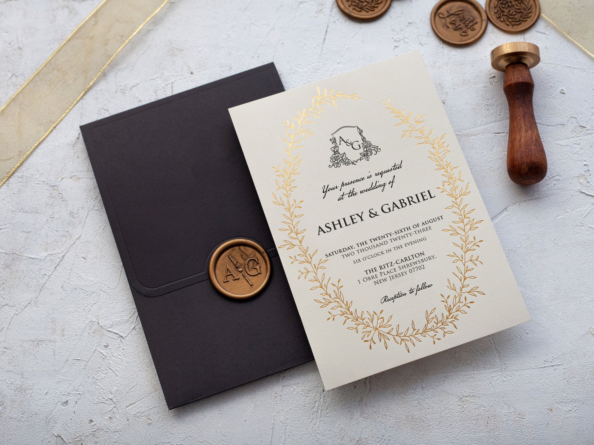 Ivory and Gold Foil Wedding Invitations