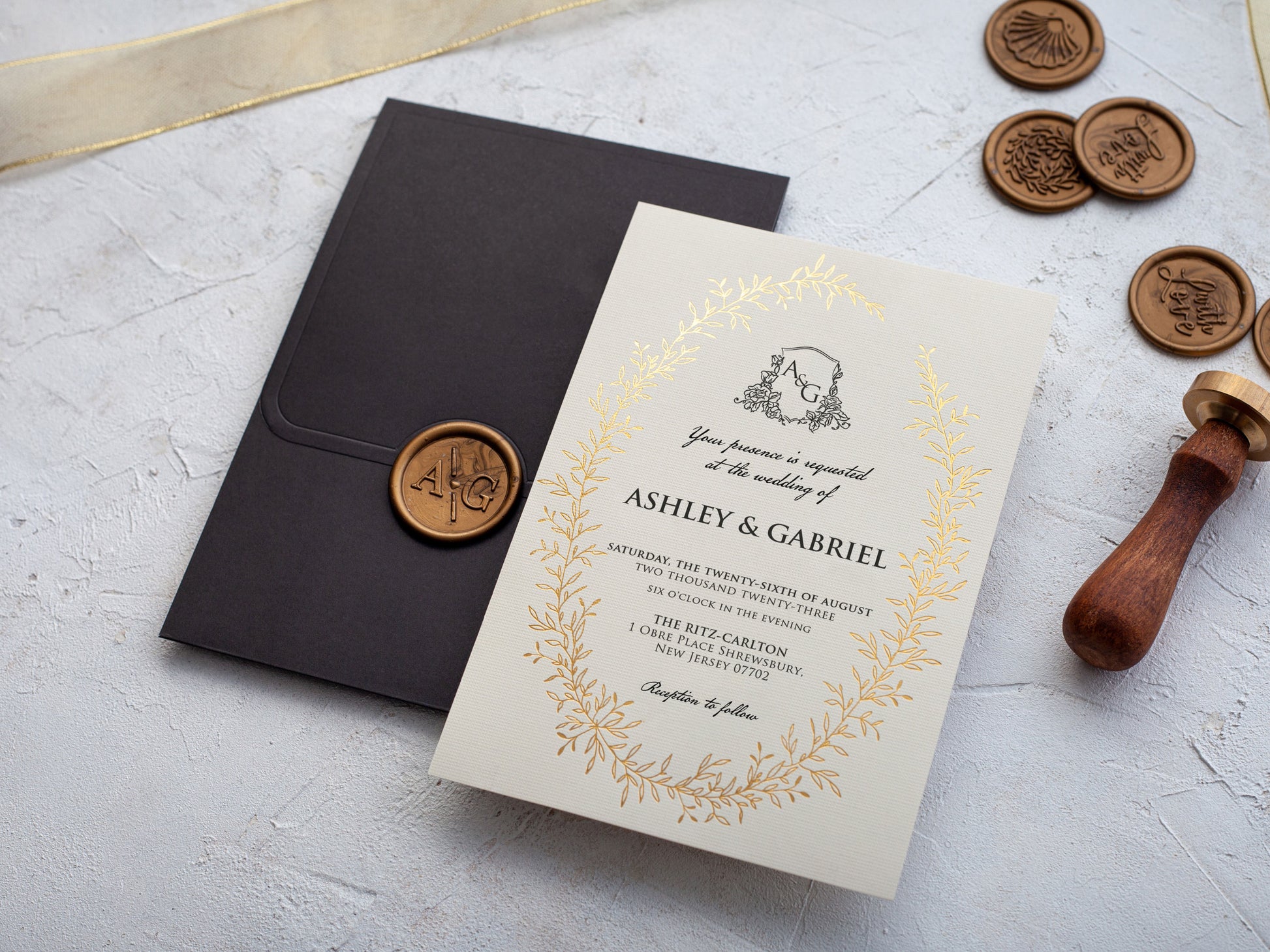 Ivory and Gold Foil Wedding Invitations