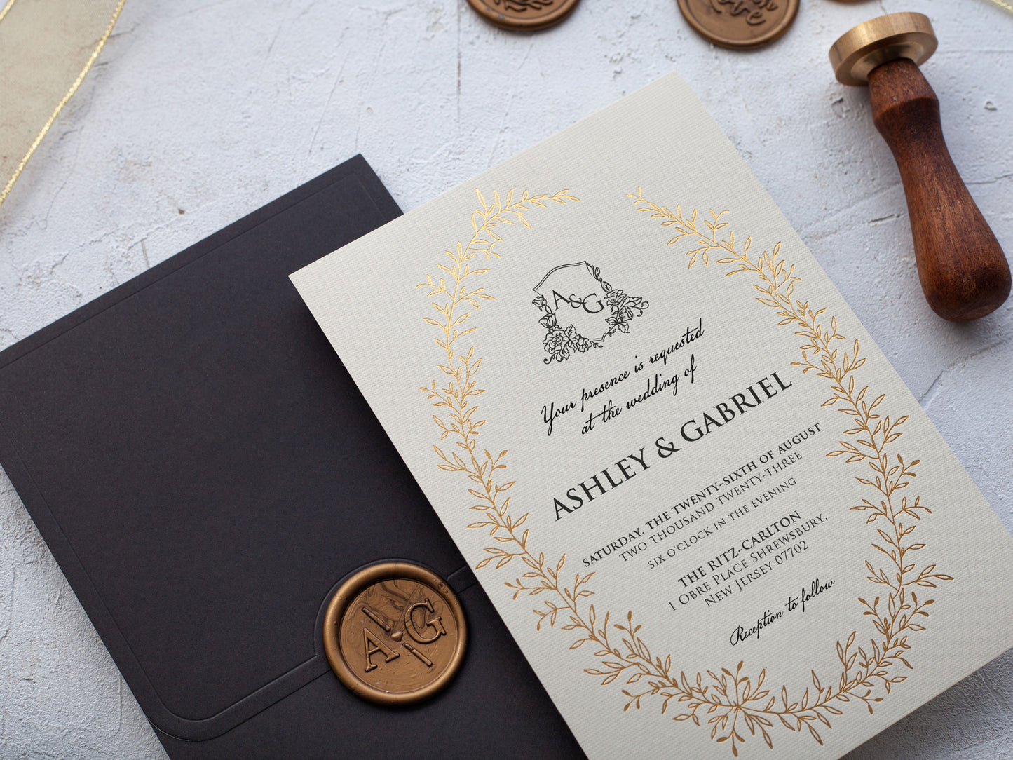 Ivory and Gold Foil Wedding Invitations