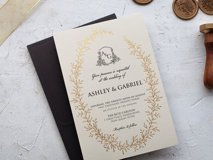 Ivory and Gold Foil Wedding Invitations