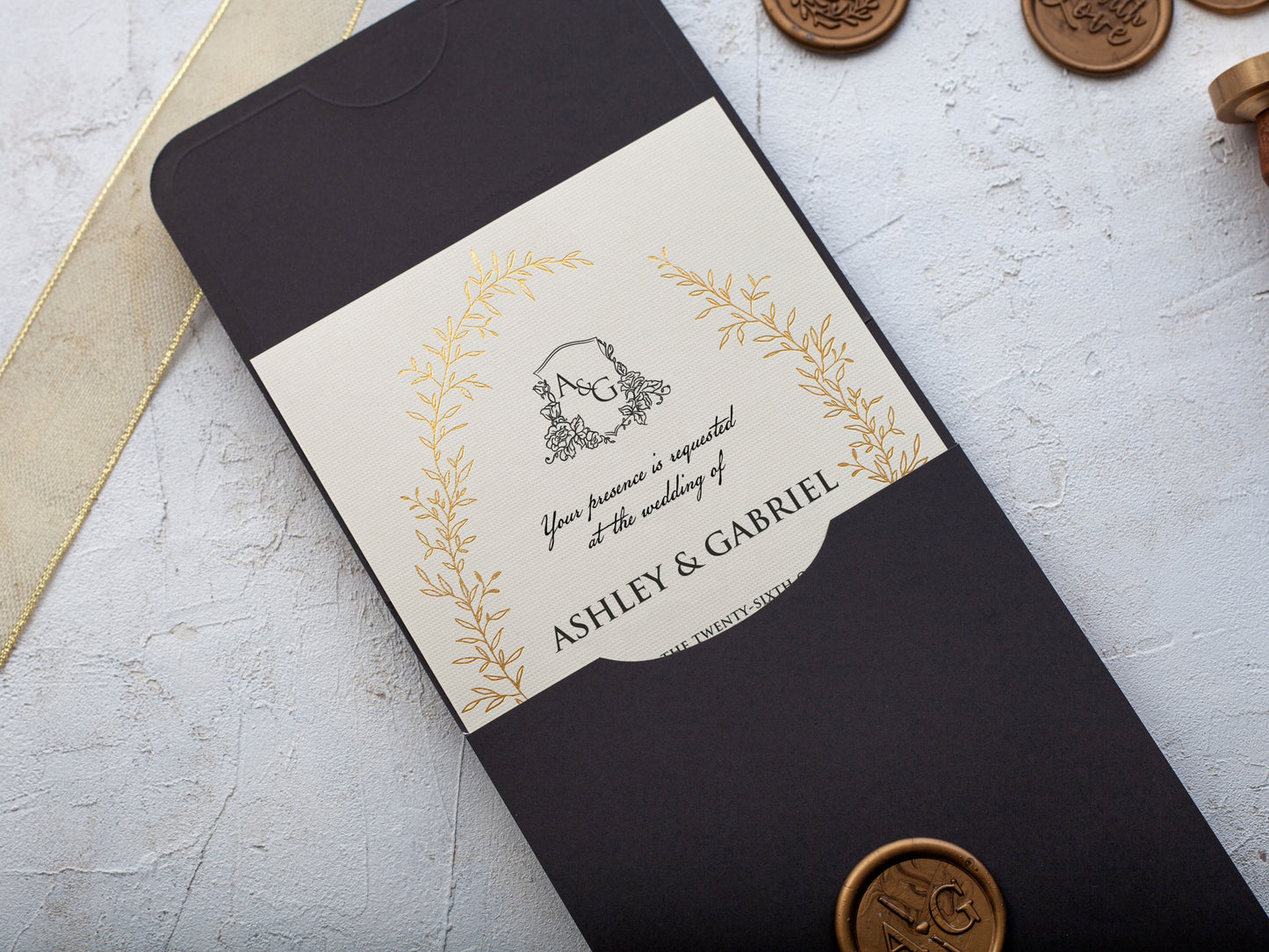 Ivory and Gold Foil Wedding Invitations