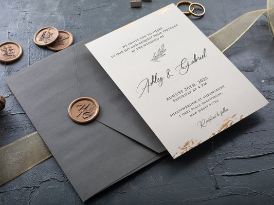 Gold Foil Border Paper Wedding Invitations