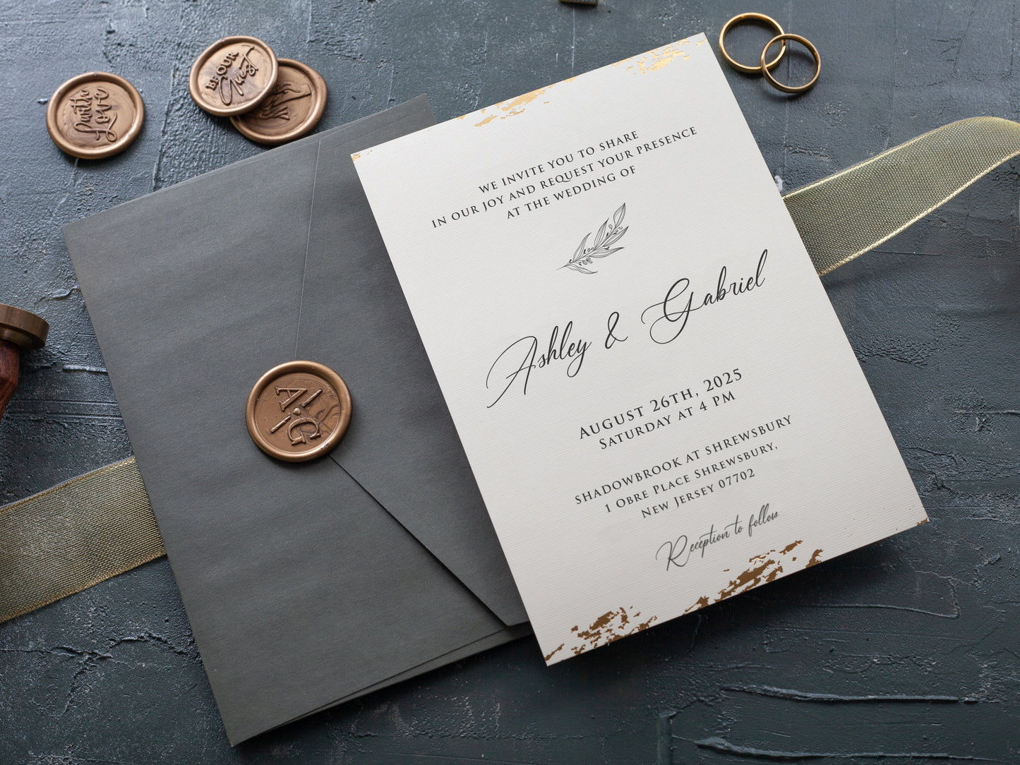 Gold Foil Border Paper Wedding Invitations