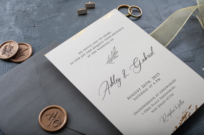 Gold Foil Border Paper Wedding Invitations