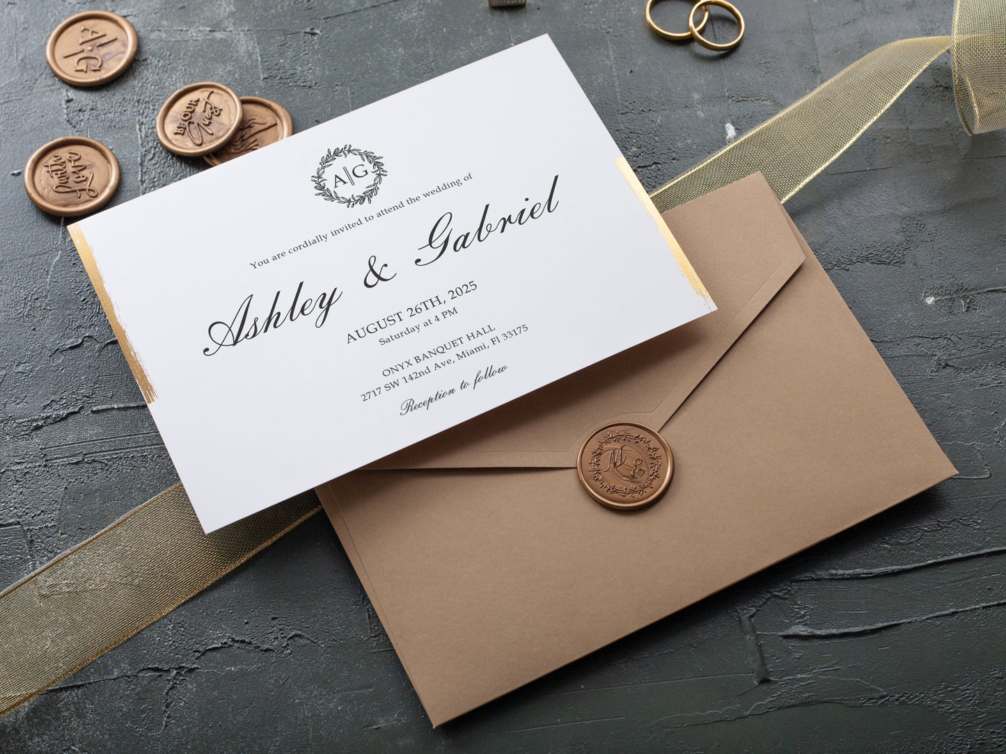 Gold Foil Paper Wedding Invitation - Elegant Design