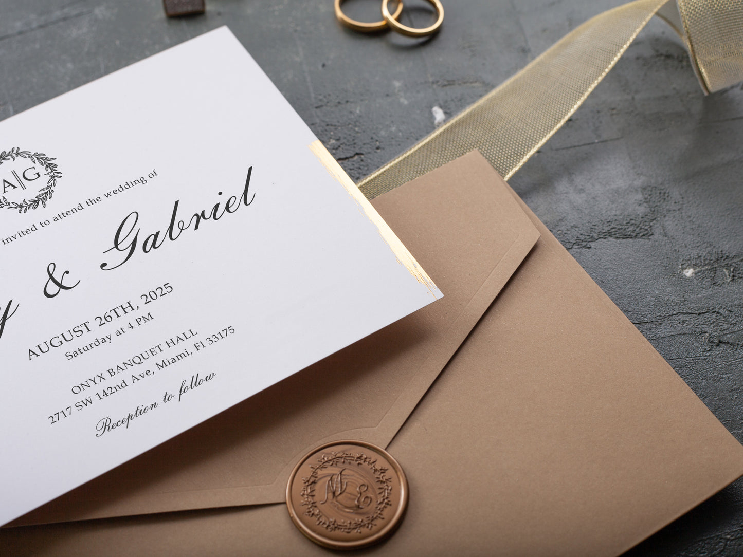 Gold Foil Paper Wedding Invitation - Elegant Design