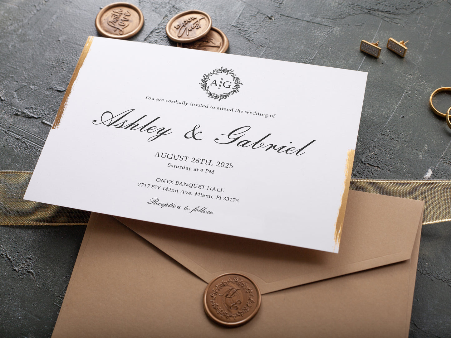 Gold Foil Paper Wedding Invitation - Elegant Design