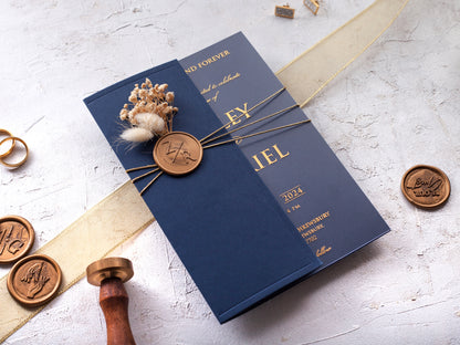 Navy Blue and Gold Acrylic Wedding Invitations