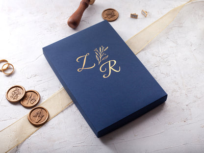 Navy Blue and Gold Acrylic Wedding Invitations