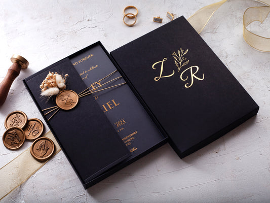 Black and Gold Acrylic Wedding Invitations with Box