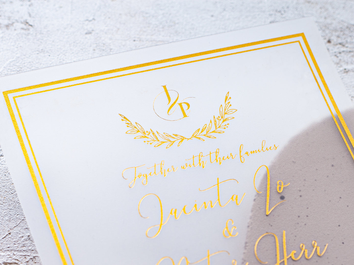 Enchanting Blush Pink Acrylic Wedding Invitations with Gold Foil