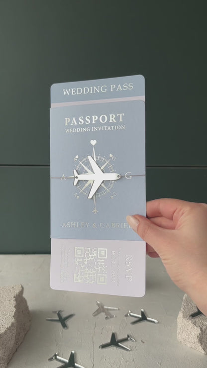 Passport Wedding Invitations with Baby Blue Boarding Pass Invites