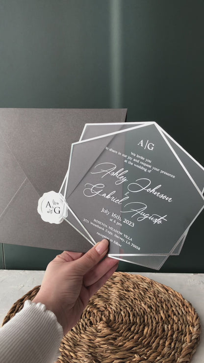 Gray Acrylic Wedding Invitations with Silver Foil Printing