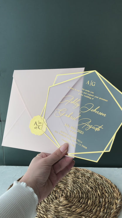 Wedding Invitations with Gold Foil Invites, Blush Pink Envelope